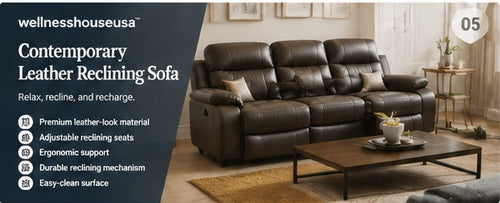 𝐰𝐞𝐥𝐥𝐧𝐞𝐬𝐬𝐡𝐨𝐮𝐬𝐞𝐮𝐬𝐚™ Contemporary Leather Reclining Sofa